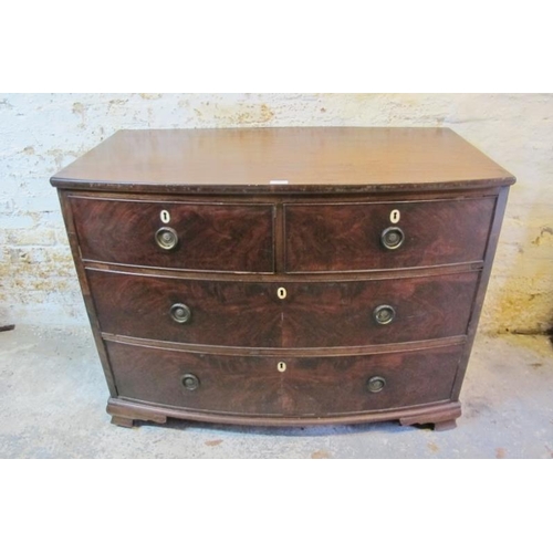 792 - A Georgian mahogany bow-fronted chest housing two short and two long graduated cock-beaded drawers w... 