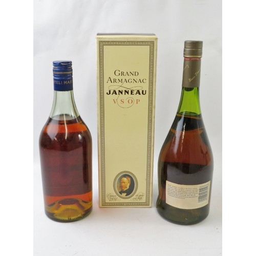 340 - 2 bottles; Janneau Grande Armagnac VSOP in box, 70cl, 40% vol; Martell Three Star Cognac , 1970s bot... 