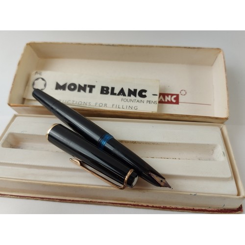 115 - A boxed Mont Blanc fountain pen, two Parker pens in aleather wallet, seven other vintage fountain pe... 