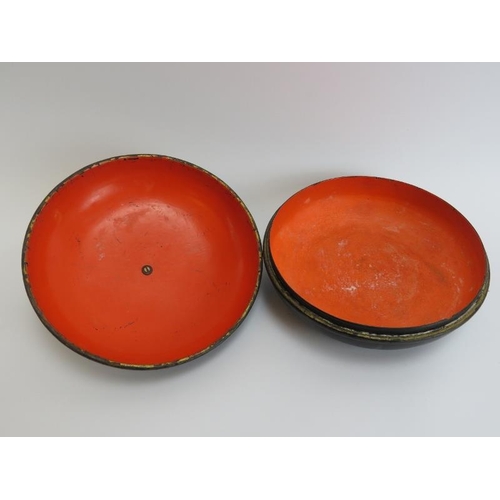 104 - A Japanese antique lacquered circular domed ‘Kogo’ incense box, a Chinese cloisonné enamelled cricke... 