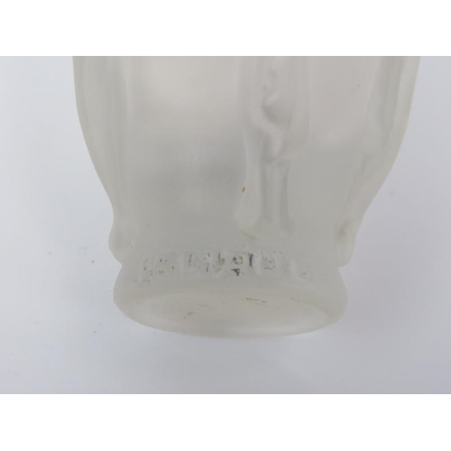 107 - A vintage miniature frosted glass bottle vase, signed ‘Lalique’. Modelled with five female figures i... 