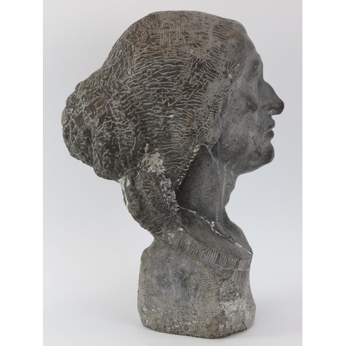 132 - A large carved granite stone female bust by Adelin Salle (1884-1952), Belgium, dated 1916. 40 cm hei... 