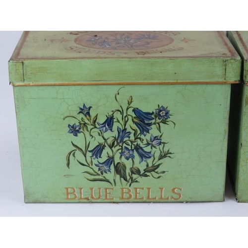 154 - Two Turner & Sons ‘Morning Glory’ and ‘Blue Bells’ seeds and bulbs hand painted tin boxes with cover... 