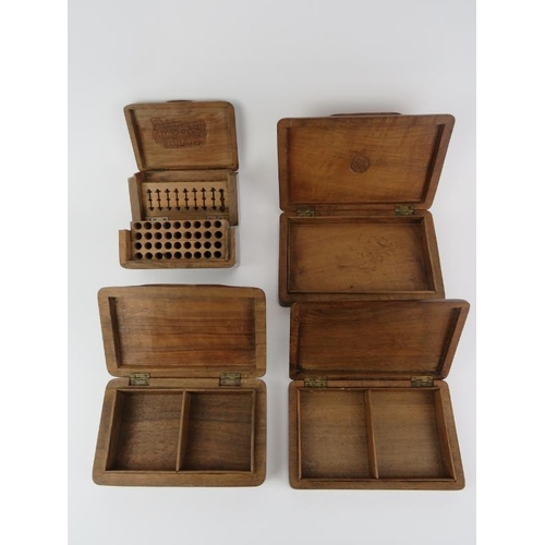 194 - Four Anglo Indian carved wood cigarette / trinket boxes, early/mid 20th century. RAF, Royal Army Med... 