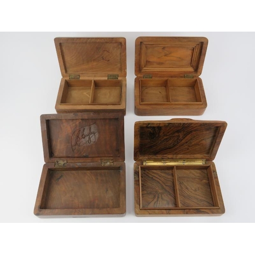 196 - Four Anglo Indian carved wood cigarette, cigar or trinket boxes, early/mid 20th century. Royal Engin... 