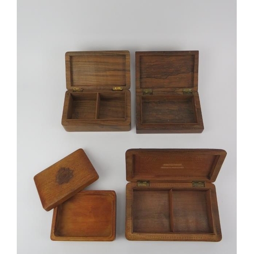 197 - Four Anglo Indian carved wood cigarette, cigar or trinket boxes, early/mid 20th century. Royal Army ... 