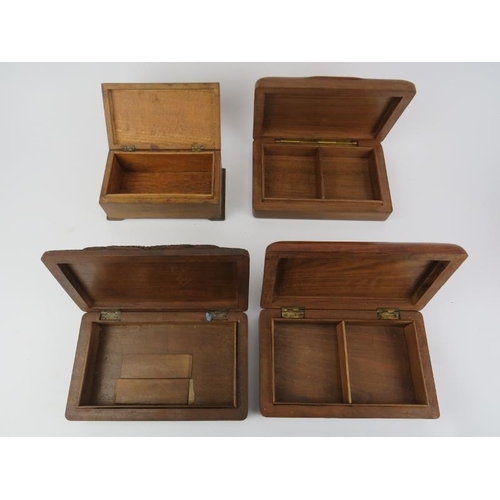 199 - Three Anglo Indian carved boxes and a carved oak trinket box. (4 items) 20.1 cm longest length.
Cond... 