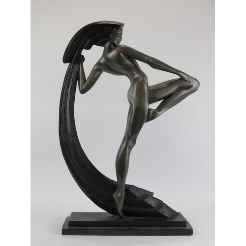 21 - A large Art Deco style sculpture of a dancing nude female entitled ‘Modern Dance’ after Alexsander D... 