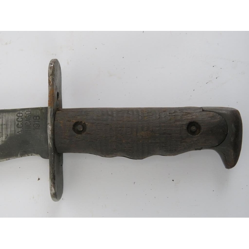 215 - An American WWI US Army 1917 pattern Bolo trench fighting knife. With original canvas and leather sc... 