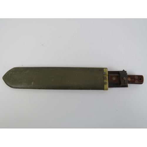 217 - A British Army issue WWII machete. Scabbard marked ‘P.I. 1944 33 with broad arrow and blade inscribe... 