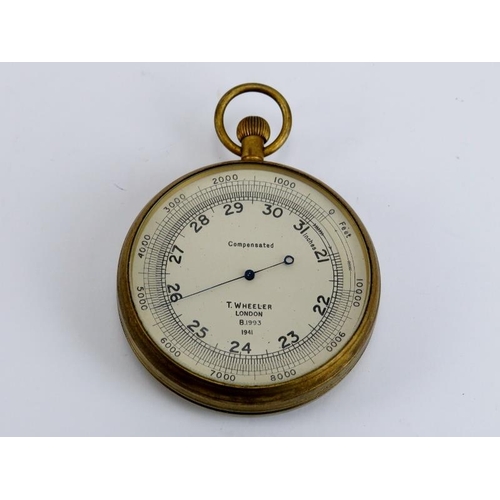 220 - Militaria: A WWII military aneroid barometer / altimeter by T Wheeler of London, a WWI Parr UL MFG m... 