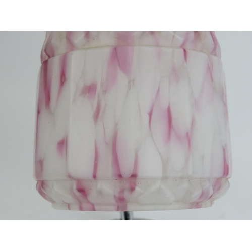 23 - A chromed metal Art Deco desk/table lamp with mottled pink and white glass shade, early/mid 20th cen... 