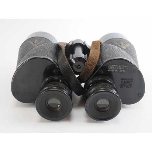 232 - A pair of 1943 US Navy BU Ships Mark I Mod 2 binoculars. 7x50 magnification. R.E.L. Canana leather c... 