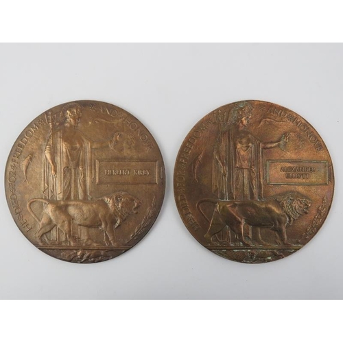 236 - Two British First World War bronze death plaques to Alexander Elliott and Herbert Kerby. (2 items) 1... 