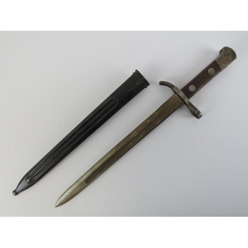 261 - A Finnish Cicil Guard M28 bayonet with scabbard. Code: S42651. Ricasso marked 'Hackman & Co,'.43.3 c... 