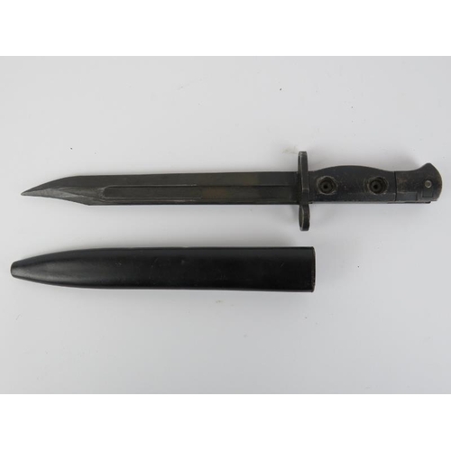 280 - A British LIA3 blackened steel bayonet with scabbard. Grip marked LIA3 9600257 with maker code F60. ... 