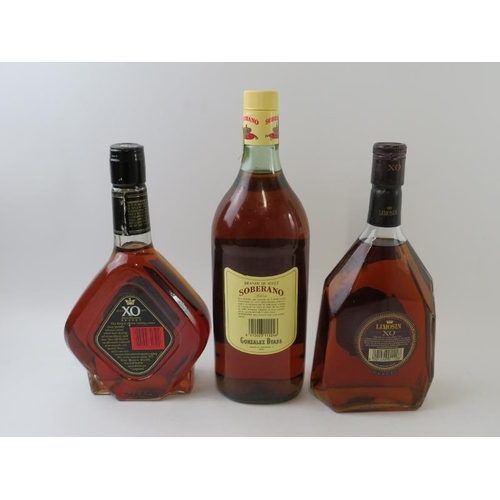 313 - 3 bottles: 1 bottle of Lamosin XO Supreme Brandy, 75cl, 43% vol, 1980s bottling: 1 bottle of Christi... 