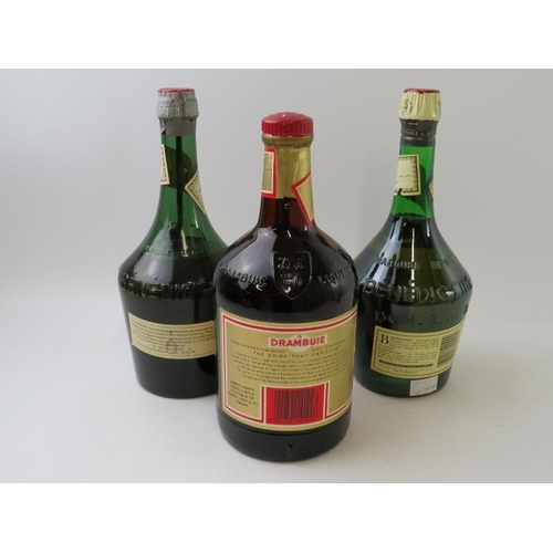 316 - 3 bottles: 2 bottles of DOM Benedictine liqueur, 70cl, 1970s and 1990s bottlings; 1 litre bottle of ... 