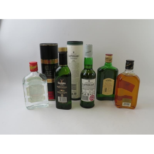 317 - 5 half bottles: 1 bottle Glennfiddich Scotch whisky; 1 bottle Laphroaig Malt Scotch whisky; 1 bottle... 