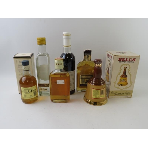 318 - 6 small bottles: 1 Chivas Regal 20cl; 1 Bell's Scotch whisky ceramic decanter, 20cl; 1 Haig Scotch w... 