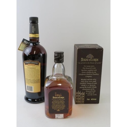 321 - 2 bottles: 1 litre bottle of Forty Creek Premium Barrel Select Canadian whiskey, 100cl, 40% vol; 1 b... 