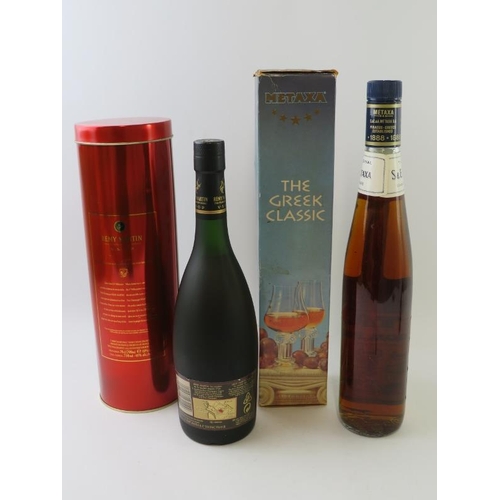 322 - 2 bottles: 1 bottle of Remy Martin VSOP cognac, 70cl, 40%, 1990s bottling, tubed; 1 bottle of Metaxa... 