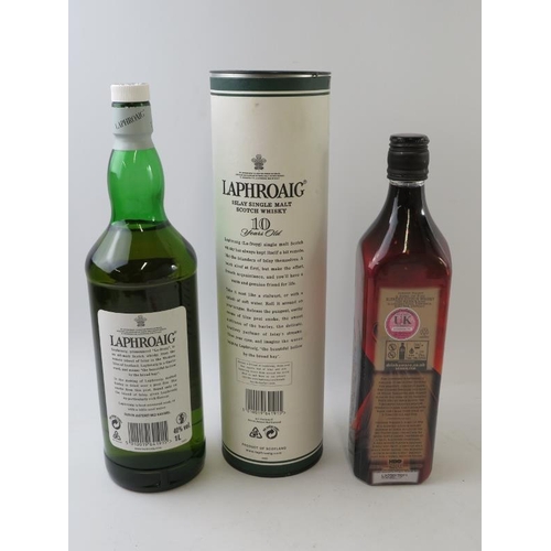 323 - 2 bottles: 1 litre bottle of Laphroaig single malt Scotch whisky, 100cl, 40% vol, 1990s bottling; 1 ... 