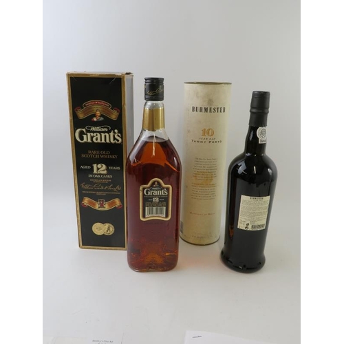 325 - 2 bottles: 1 litre bottle of Grant's 12 year old Scotch whisky, 100cl, 43% vol, 1990s bottling; 1 bo... 