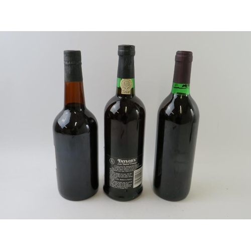 328 - 3 bottles: 1 bottle of Taylor's LBV 1983 port, 70cl; 1 bottle of Dona Elvira Vinho Licoroso, 70cl; 1... 