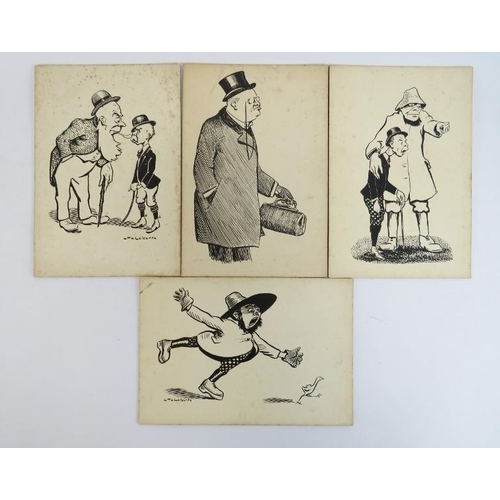 33 - A group of four caricature pen and ink drawings by L M E Colbourne. (4 items) 27 cm x 18.5 cm.
Condi... 