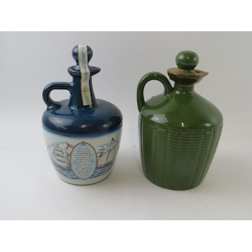 332 - 2 ceramic flagons: 1 flagon of Lamb's Navy Rum, 75cl, 40%, 1980s bottling; 1 flagon of Chequers Supr... 