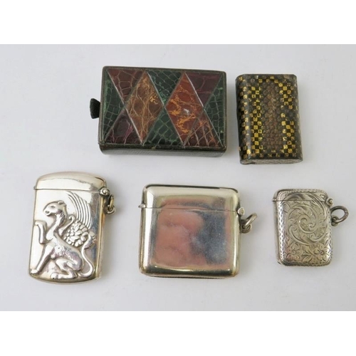 362 - Three late 19th/early 20th century silver vesta cases including one with griffin decoration, hallmar... 