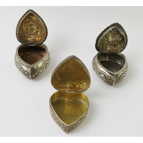 374 - Three Late 19th century silver heart shaped trinket boxes, each fully hallmarked, various makers and... 