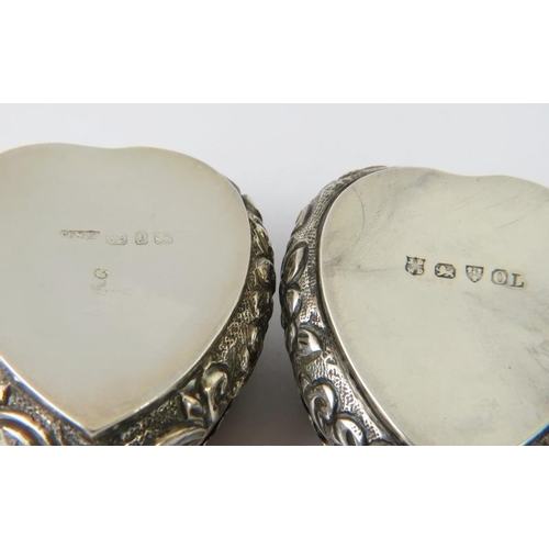 374 - Three Late 19th century silver heart shaped trinket boxes, each fully hallmarked, various makers and... 