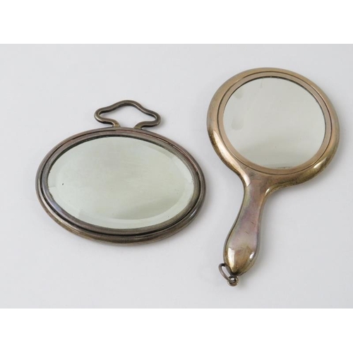 387 - A silver and guilloche enamel oval Art Deco handbag mirror, and another silver backed handbag mirror... 