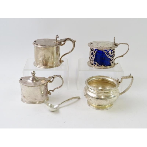 398 - Four silver mustard pots with various hallmark dates and makers including one for Edinburgh 1840 (li... 