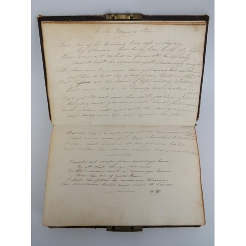 41 - An antique hand written book of poetry, circa 1820s-40s. Half filled with poems written by various h... 