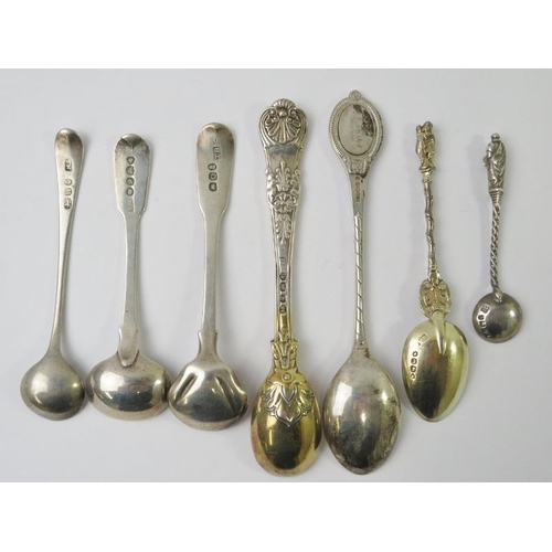 416 - Seven mixed English silver spoons with hallmarks from George III - Elizabeth II, to include three mu... 