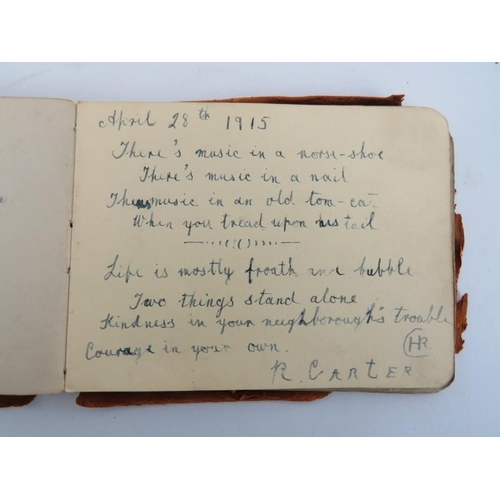 42 - An antique autograph album hand written with short poems by various hands, pre/during/post WWI era. ... 