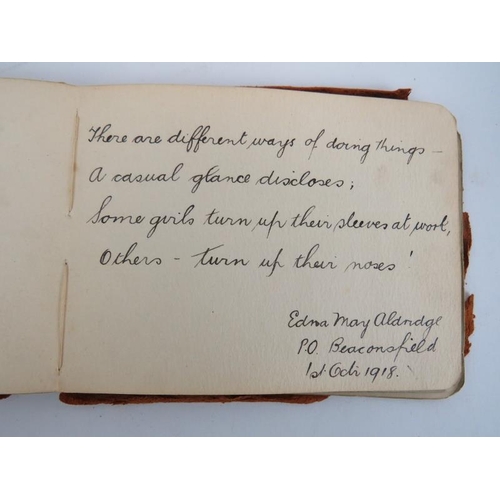 42 - An antique autograph album hand written with short poems by various hands, pre/during/post WWI era. ... 