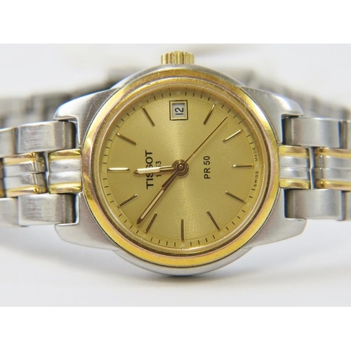 451 - A ladies Tissot PR50 stainless steel and gold plated wristwatch with date aperture.
Condition report... 