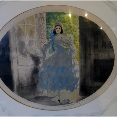 515 - Louis Icart. Framed and glazed etching of a young lady at the door. Signed Louis Icart lower centre ... 