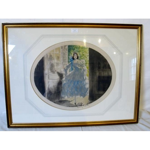 515 - Louis Icart. Framed and glazed etching of a young lady at the door. Signed Louis Icart lower centre ... 