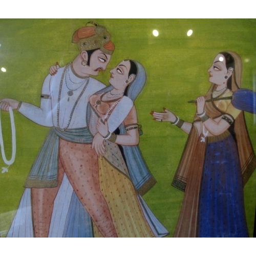 521 - Large framed and glazed Mughal watercolour 'Young Lovers' 63cm x 47cm approx.
Condition report: slig... 