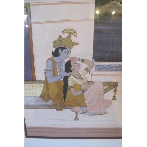 522 - A large framed and glazed Mughal watercolour 'Young Lovers on a Beach'. 63cm x 47cm approx.
Conditio... 