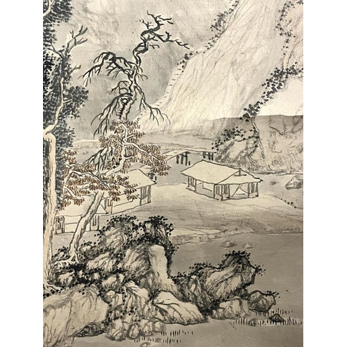 56 - A Chinese mountain landscape scene, after Qian Du (circa 1763 - 1844). Watercolour, inscribed with a... 