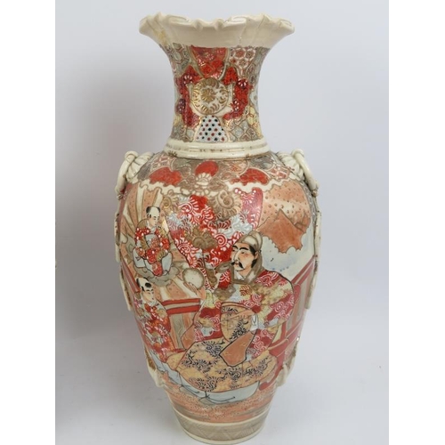 58 - A large pair of early 20th century Japanese vases with applied ring handles.  Height 46cms
Condition... 