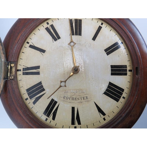 75 - A Victorian mahogany Postman's wall clock by S. Baurle of Rochester. With twin weights and pendulum.... 