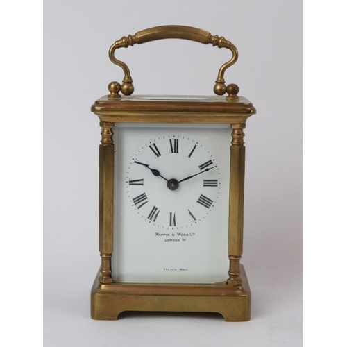 81 - A French brass carriage clock retailed by Mappin & Webb. 11.8 cm height. 
Condition report: Some age... 