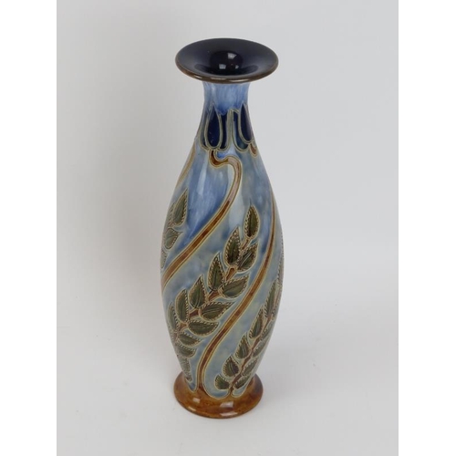 87 - A Royal Doulton glazed stoneware vase, early 20th century. Of slender ovoid form, decorated with inc... 